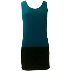 Issey Miyake Minimalist 1990s Knit Teal Blue and Black Colorblock Tank dress 3