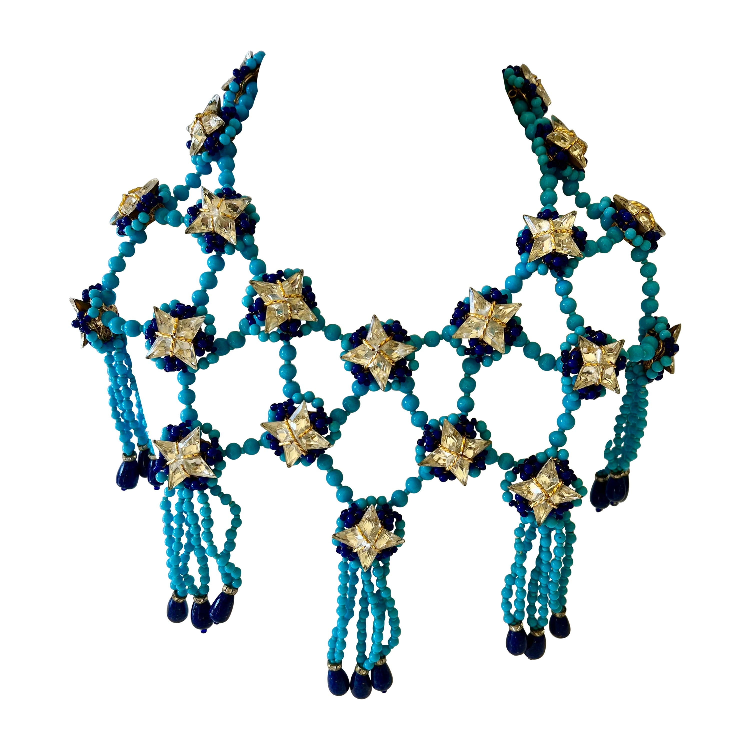 Unique William de Lillo Turquoise Trellis Star Necklace   For Sale