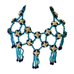 Retro Unique William de Lillo Turquoise Trellis Star Necklace  