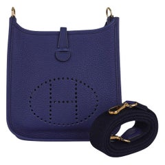 Hermes Evelyne III TPM Blue Sapphire Bag with Blue Indigo Strap Gold Hardware 