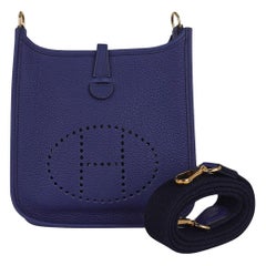 Hermes Evelyne III TPM Blue Sapphire Bag with Blue Indigo Strap Gold Hardware