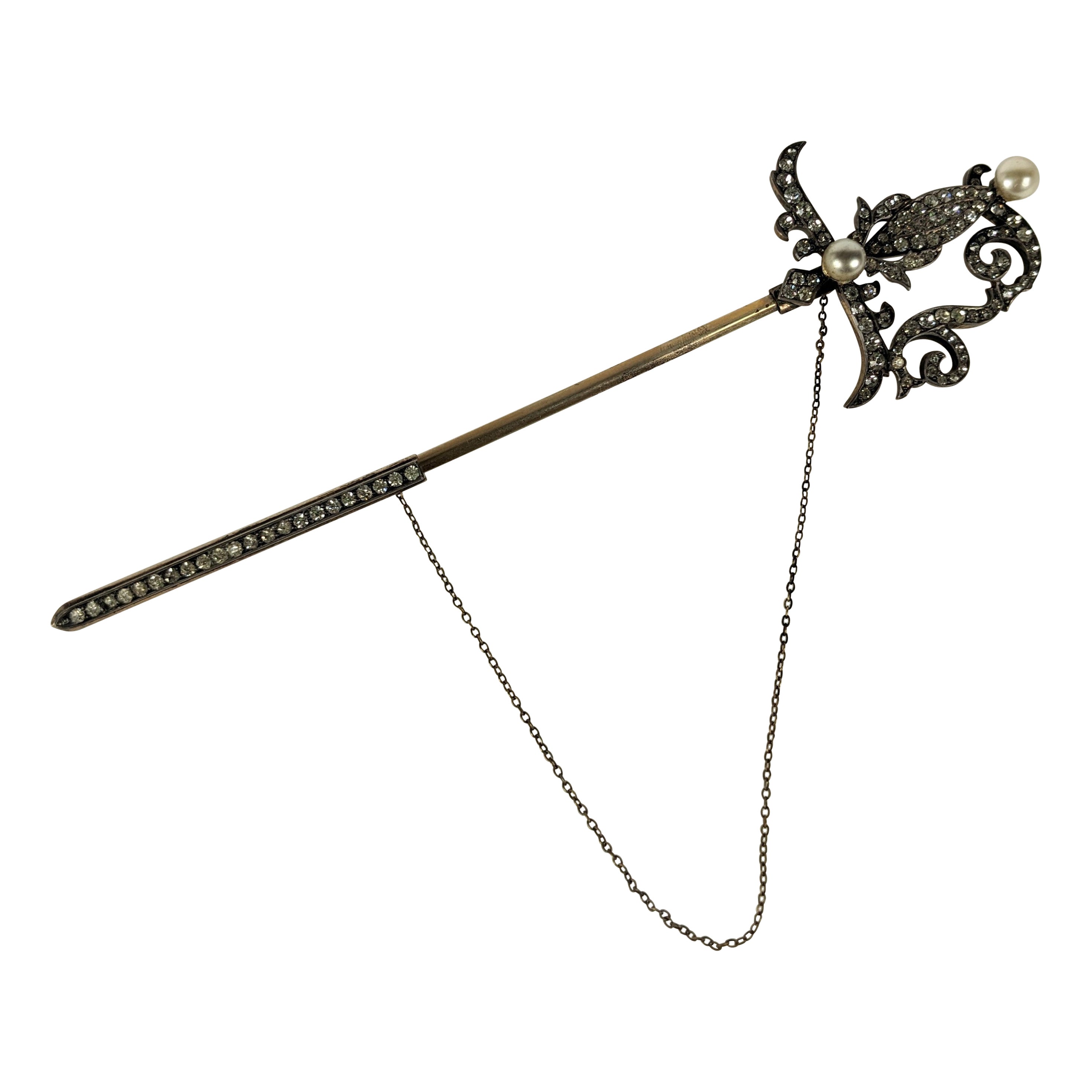Massive 19th Century Paste Sword Jabot Brooch For Sale