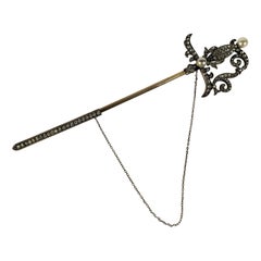 Antique Massive 19th Century Paste Sword Jabot Brooch