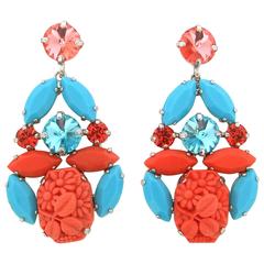 Coral and Turquoise Glass Summer Earrings by Frangos