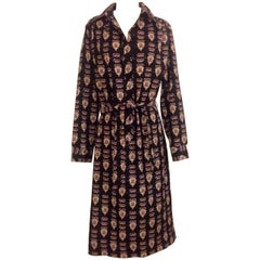 Lanvin Navy Crown and Shield JL Logo Vintage Belted Shirt Dress, 1960s