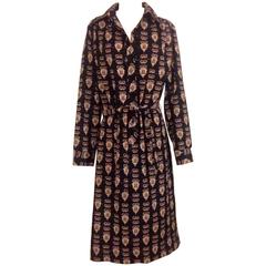 Lanvin Vintage 1960s Navy Crown and Shield JL Logo Belted Shirt Dress 10