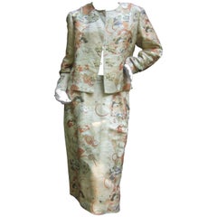 Exotic Japanese Style Gold Brocade Skirt Suit for Saks Fifth Aveneue c 1970