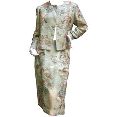 Exotic Japanese Style Gold Brocade Skirt Suit for Saks Fifth Aveneue c 1970 10