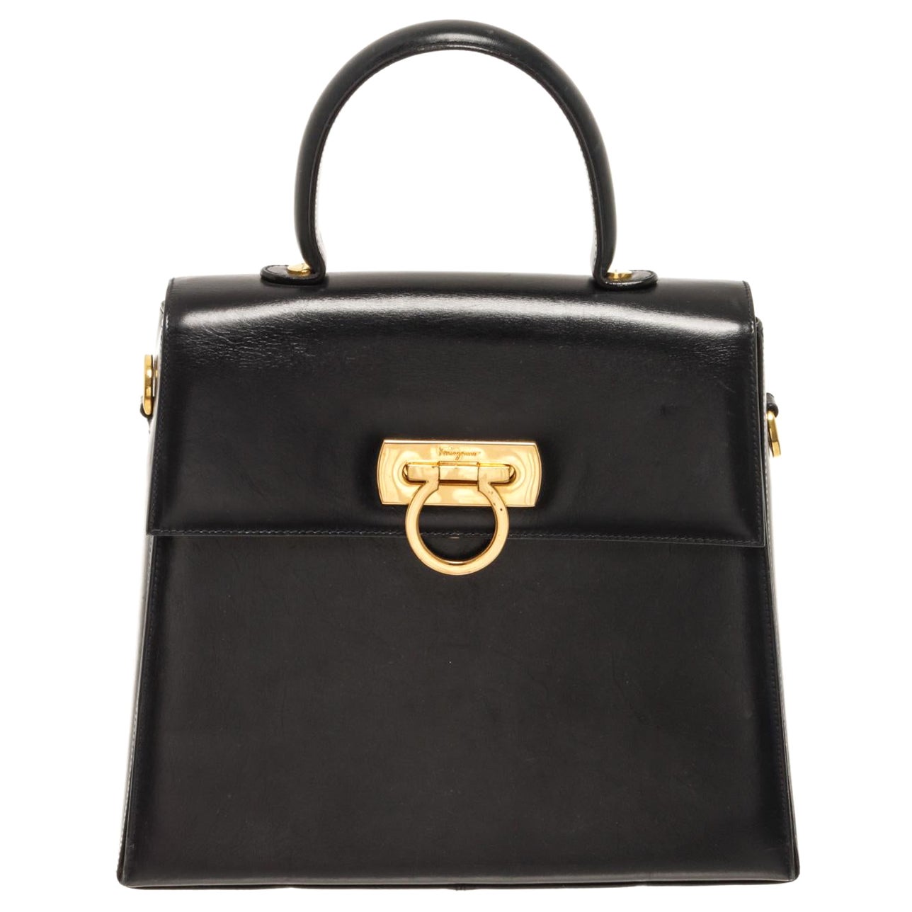 Salvatore Ferragamo Black Leather Shoulder Bag at 1stDibs