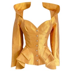 F/W 1995 Thierry Mugler Haute Couture Gold Silk Runway Jacket seen on Kate Moss