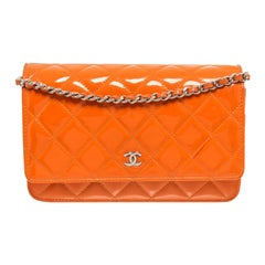 Chanel Orange Patent Leather Woc Flap Shoulder Bag For Sale at