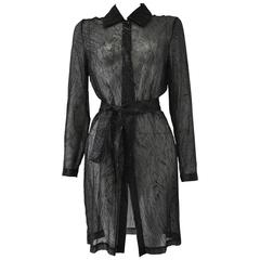 Gianni Versace Couture Sheer and Shimmery Embroidered Silk Shirt Dress