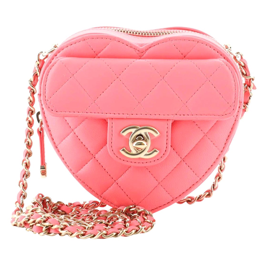 Chanel CC in Love Heart Clutch with Chain Quilted Lambskin at 1stDibs  pink  chanel heart bag, chanel heart clutch with chain, chanel heart chain bag