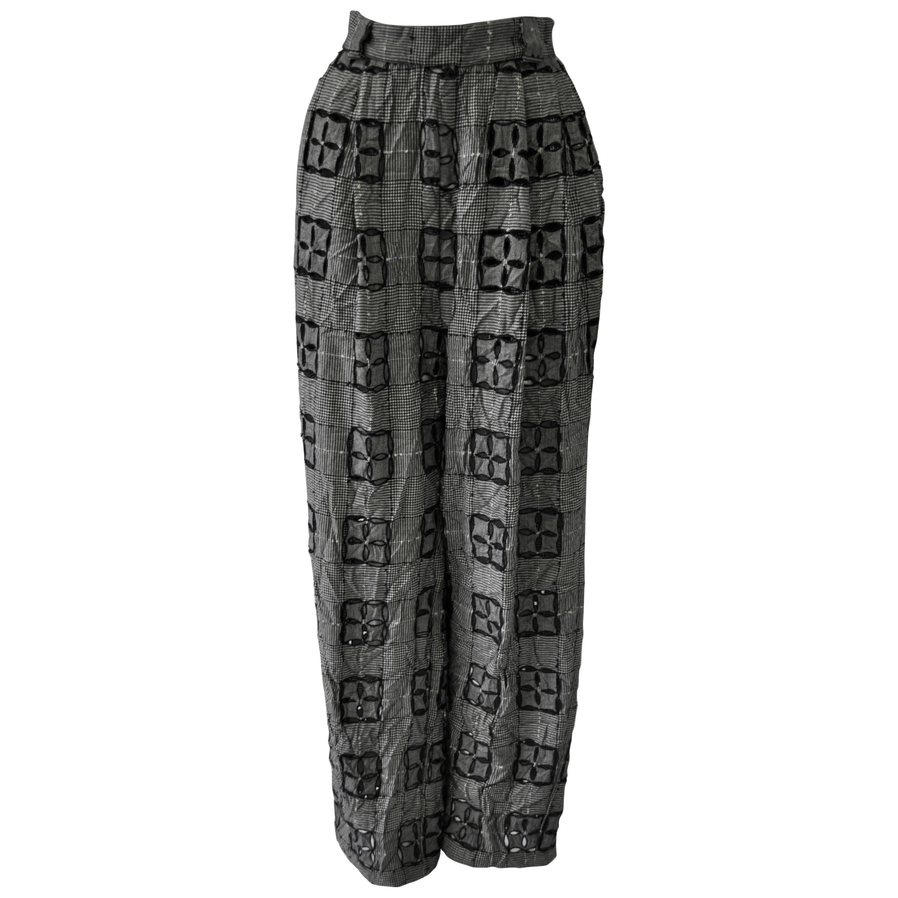 Extremely Original Atelier Versace Black and White Perforated Check Print Pants For Sale