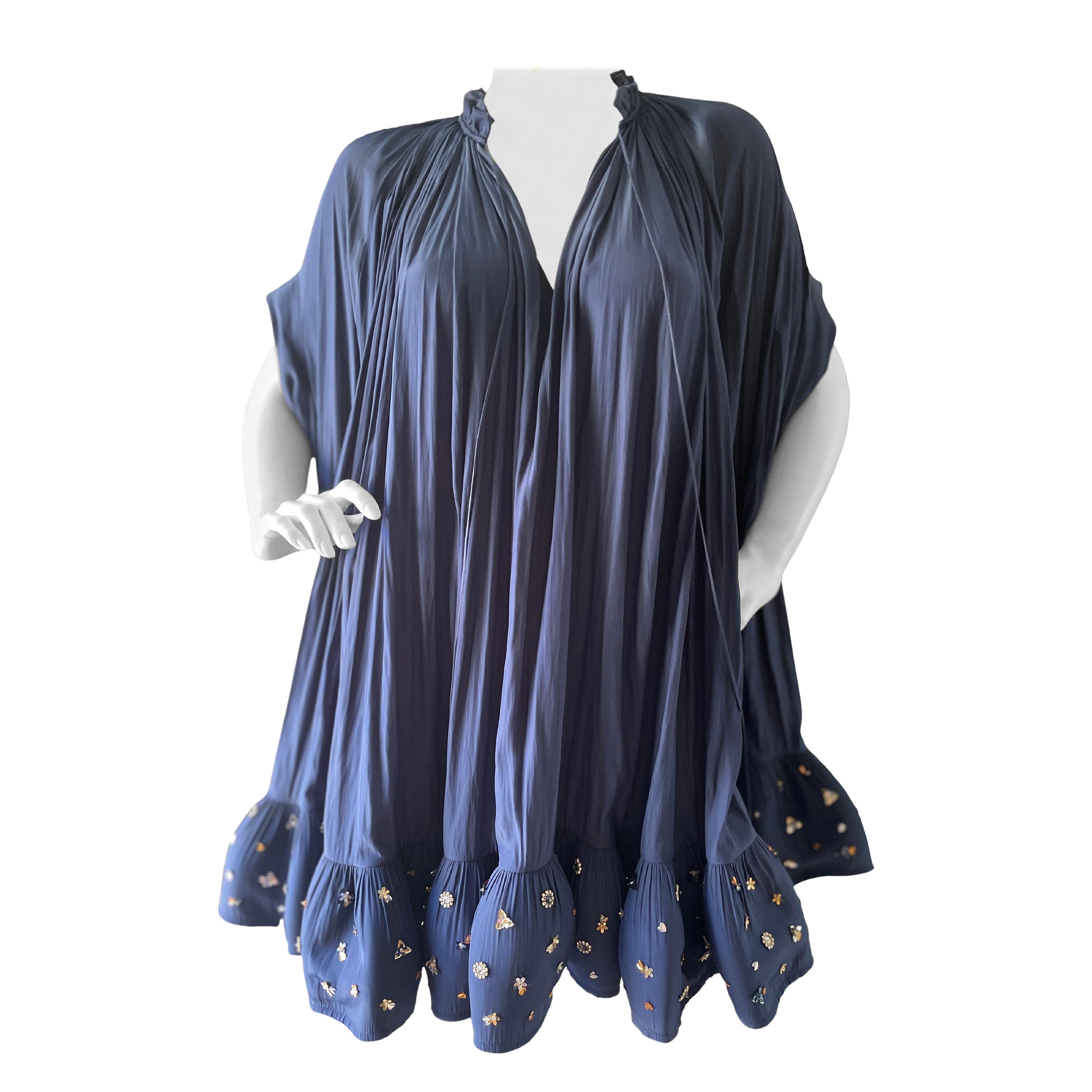 Lanvin by Alber Elbaz Voluminous Navy Blue Pleated Embellished Cocktail Dress  For Sale