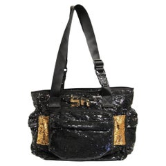 2000s Sonia Rykiel contrasting black and gold sequins and front logo bag