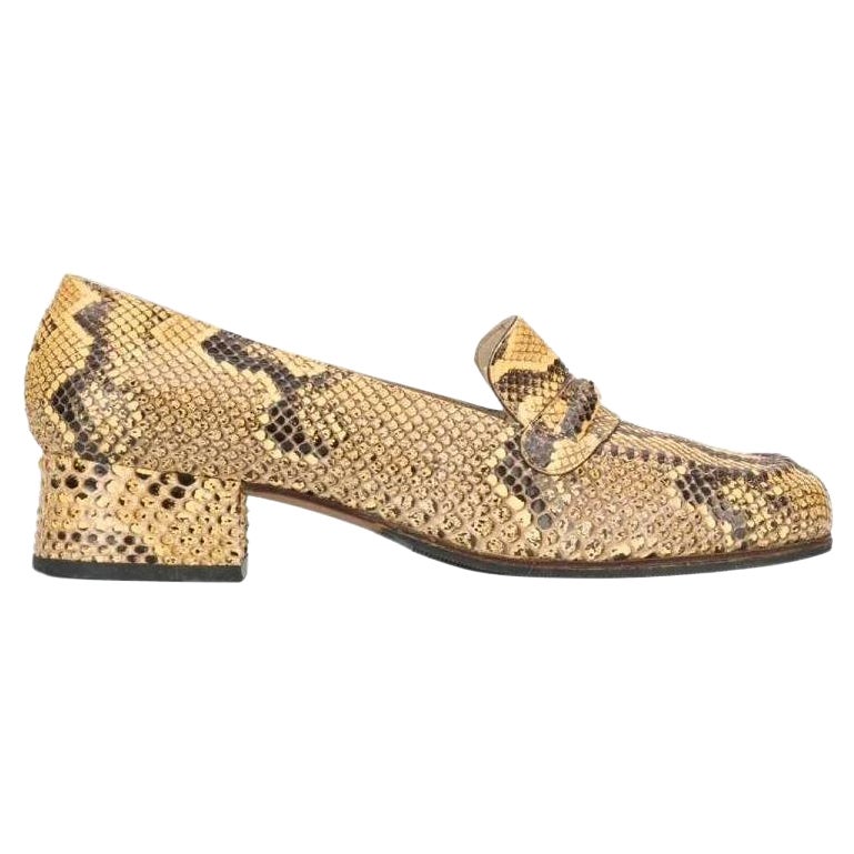 70s Artioli Vintage sand-color and brown pythonskin loafers For Sale