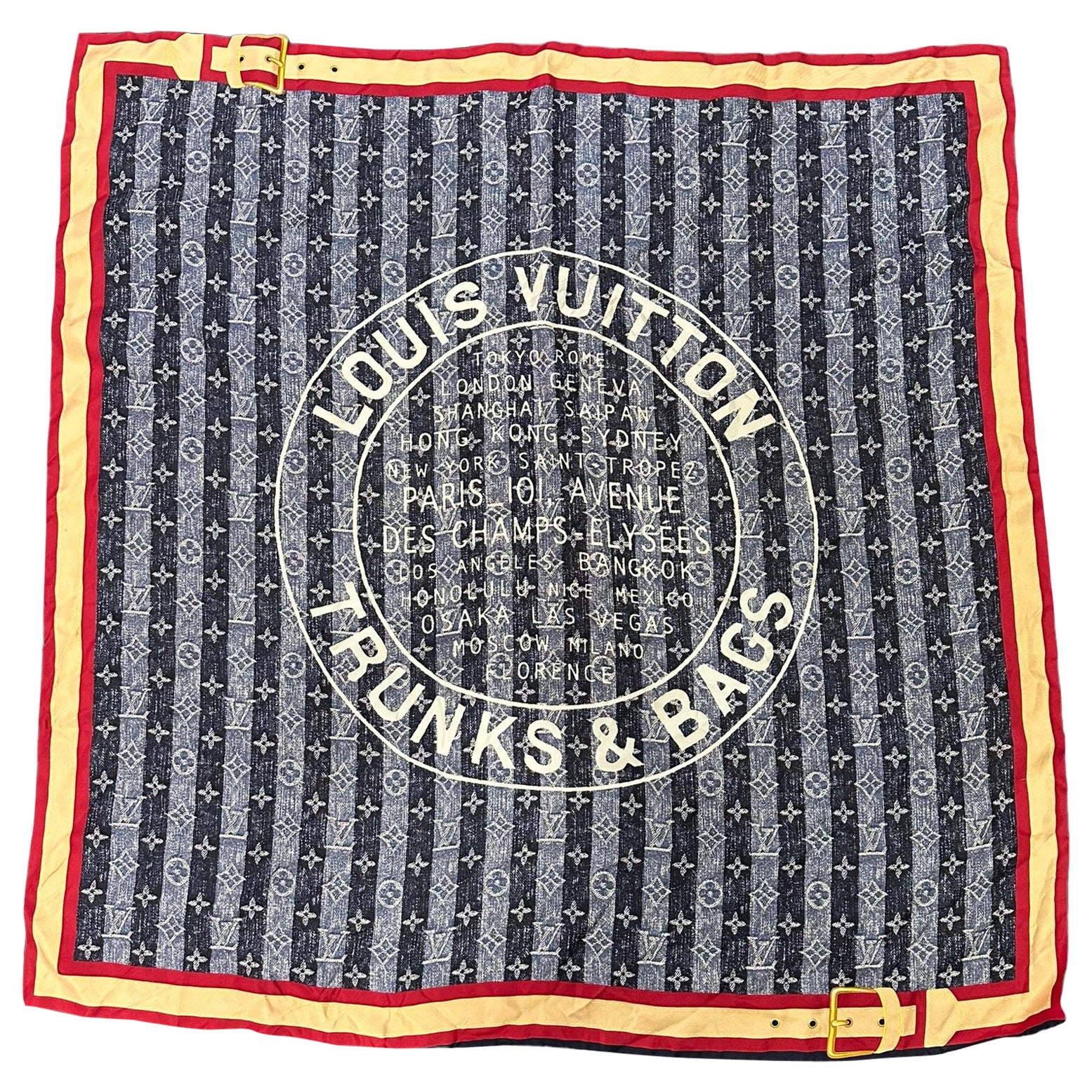 New Louis Vuitton Blue Yellow Cotton Pocket Square Scarf For Sale at 1stDibs