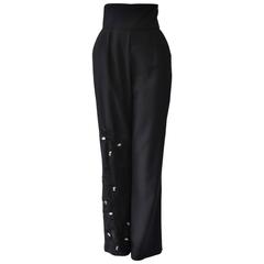 Incredibile Angelo Mozzillo Beaded and Embroidered High Waisted Wool Pants