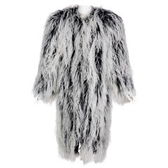 Yves Saint Laurent White Black Ostrich Feather Coat YSL Rare Documented 1960s