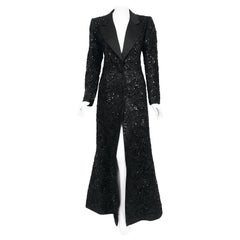 1984 Yves Saint Laurent Haute Couture Documented Sequin Satin Maxi Tuxedo Jacket