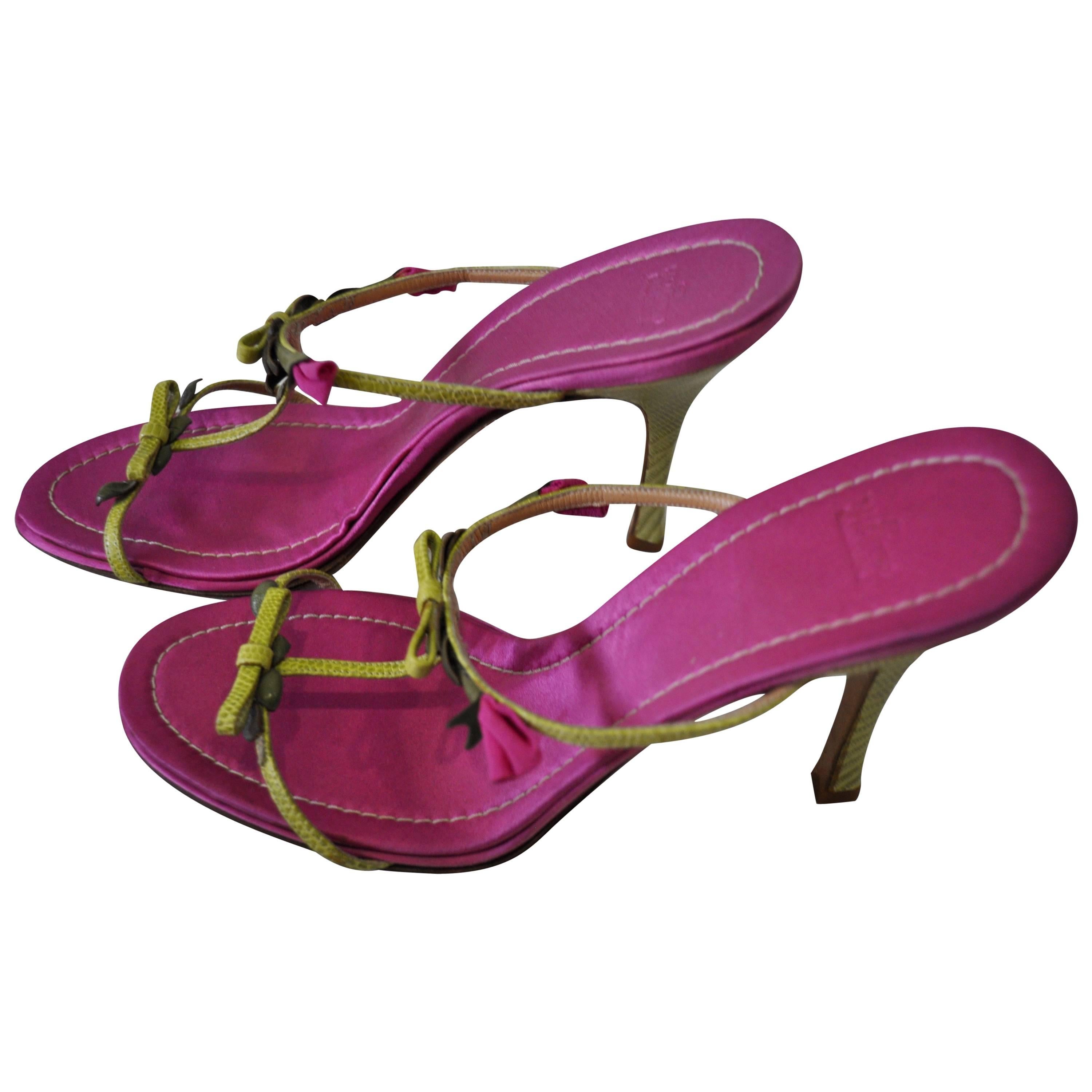 Unique Valentino Lizard and Rosebud Stap Leather Sandals For Sale
