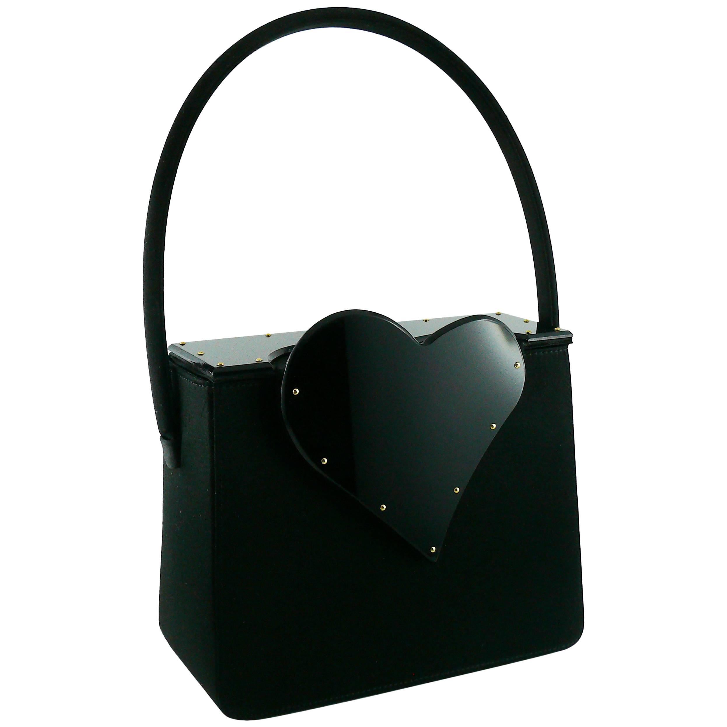 Yves Saint Laurent YSL Vintage Iconic Black Box Handbag with Lucite Heart Clasp