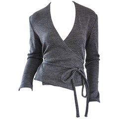 Geoffrey Beene Vintage Dark Heather Grey Size 6 Light Wool Wrap Cardigan Sweater