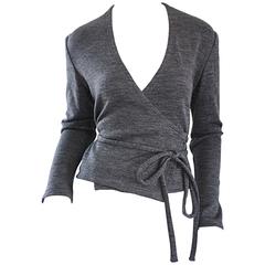 Geoffrey Beene Vintage Dark Heather Grey Size 6 Light Wool Wrap Cardigan Sweater 11