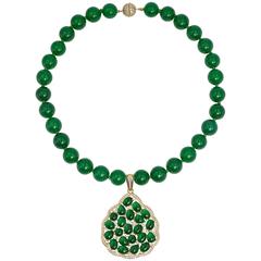 Faux Imperial Jade Diamond Sterling Pendant Necklace