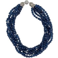 Vintage Bergdorf Chic Faux Sapphire Crystal  Bead Twist Collar Necklace
