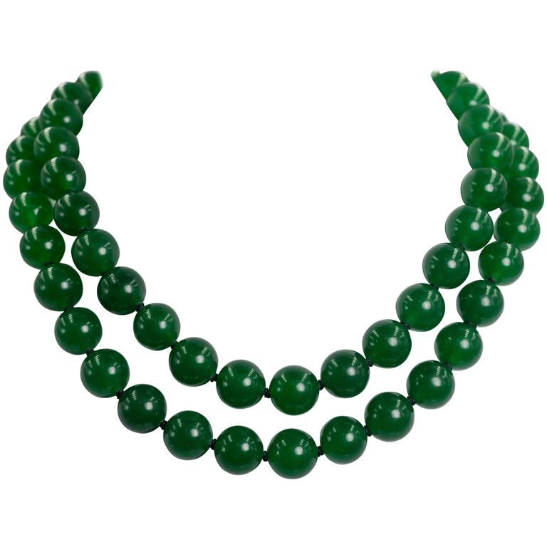 Elegant Two Strand Faux Imperial Jade Bead Necklace For Sale at 1stDibs