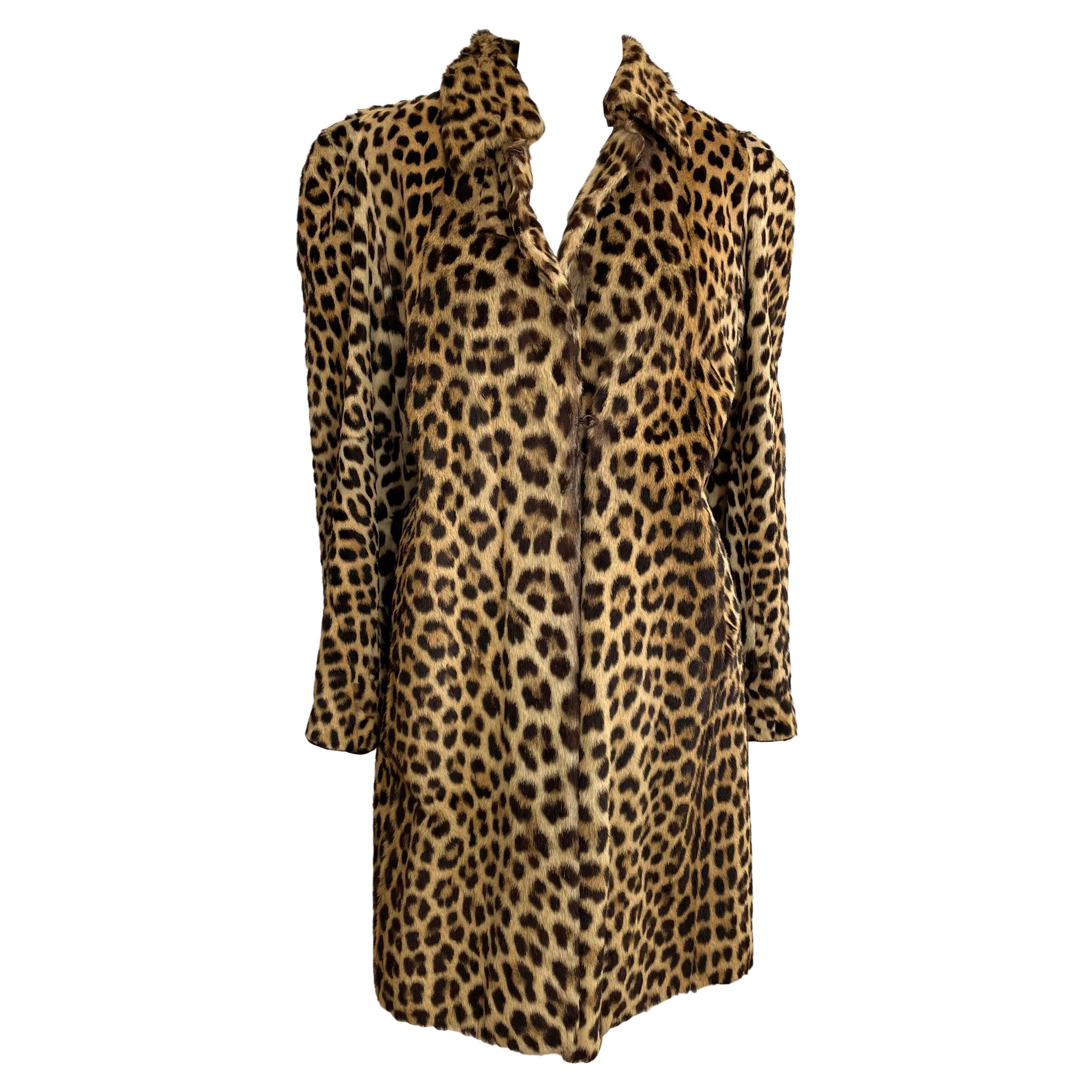 Leopard Pattern Print Fur Car Coat  For Sale