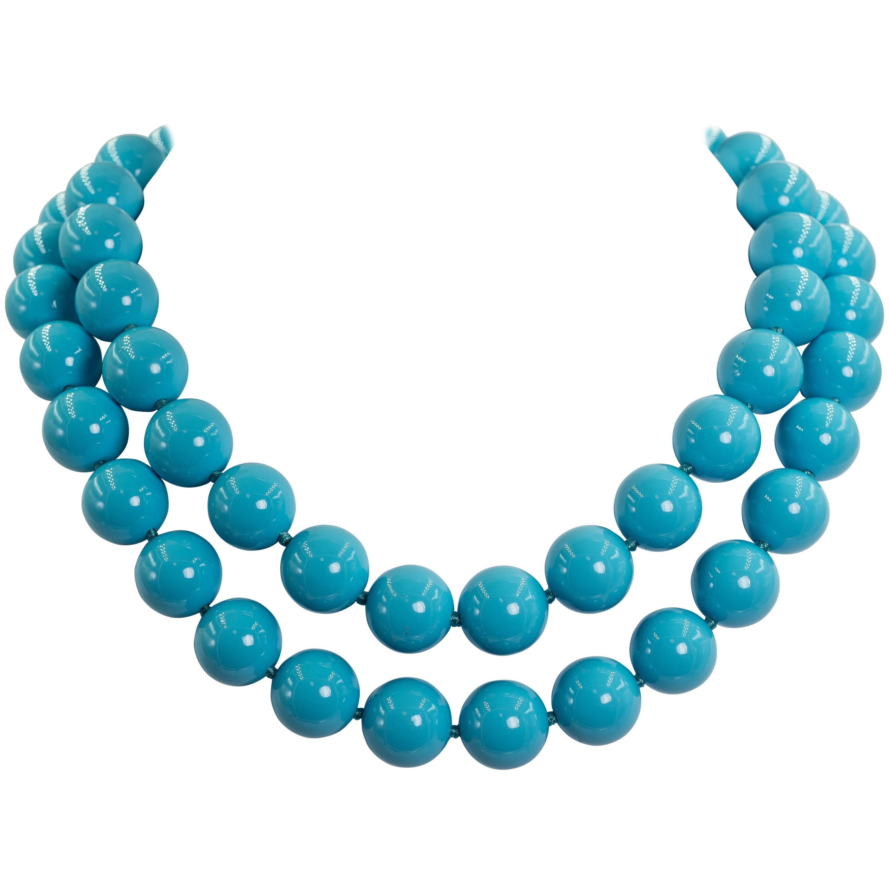 Fabulous Faux Two Strand Sleeping Beauty Shade Turquoise Bead Necklace