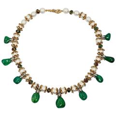 Royal Indian Style Faux Smaragd Perle Jaipur Emaille Collier