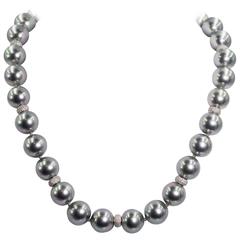 Magnificent French Gris Argent Faux Diamond Pearl Necklace