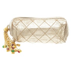 Chanel Gold Leather Pouch with Tassel