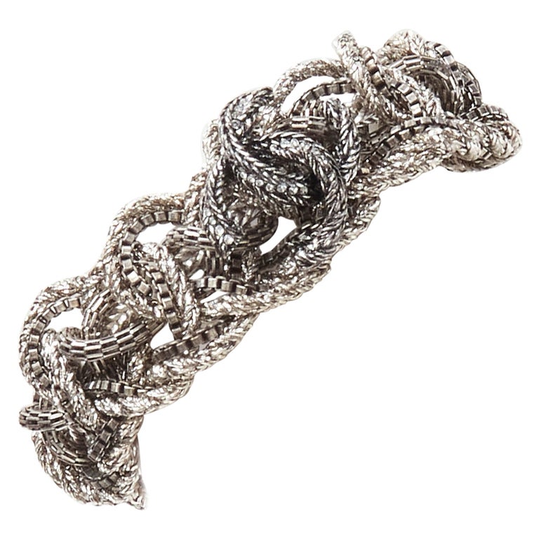 CHANEL 17A Paris Cosmopolite silver CC crystal charm twist chain bracelet  For Sale at 1stDibs