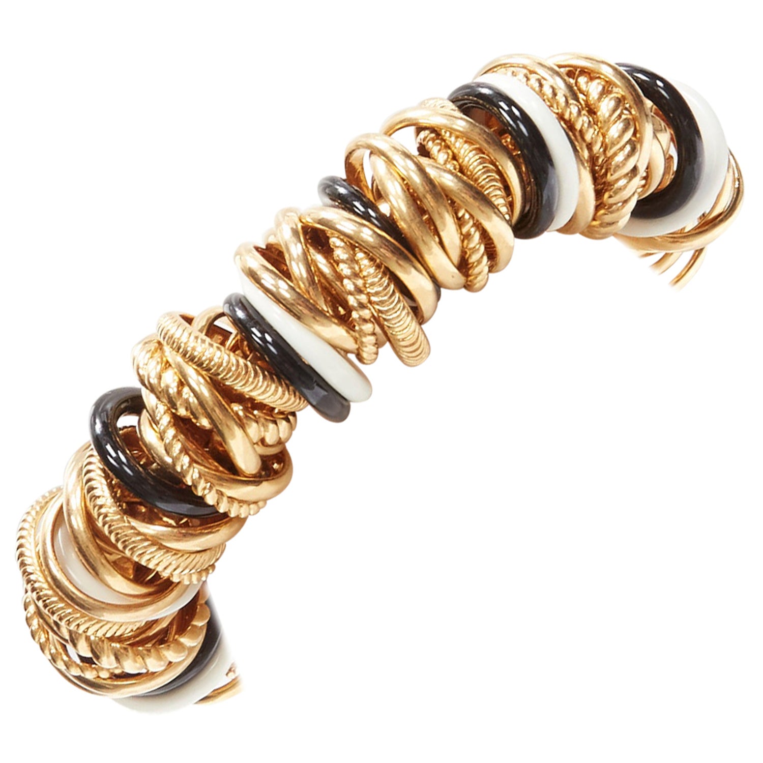 rare BALENCIAGA Demna Artisanal multi gold black white rings linked bracelet  For Sale at 1stDibs