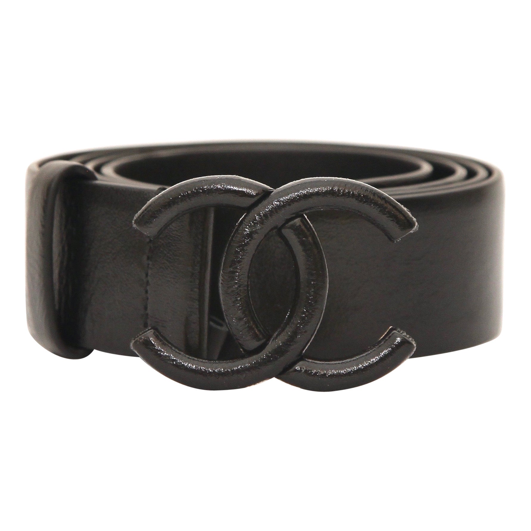 CHANEL Black Leather Belt Interlocking Logo CC Buckle Gold HW Sz 90 2020  For Sale at 1stDibs