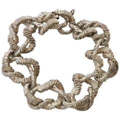 Textural Italian Marked Sterling Silver Link Bracelet 6