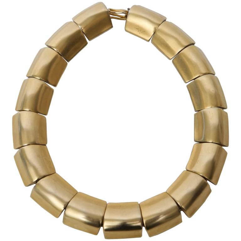 Sculptural Gold Plated Robert Lee Morris Collar /Choker Link Necklace For Sale at 1stdibs