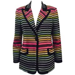 Missoni Multi-Colored Zig Zag Pattern Knit Blazer With Peaked Lapels 