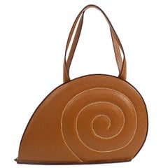 HERMES Brown Tan Cognac Leather Snail Top Handle Shoulder Bag