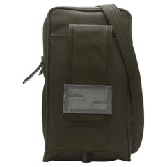 Used new FENDI KIM JONES 2022 dark green nylon FF Vertical Baguette crossbody bag