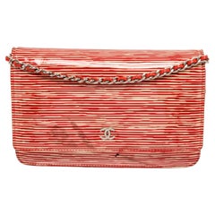 Chanel Red White Patent Leather Stripe WOC Shoulder Bag
