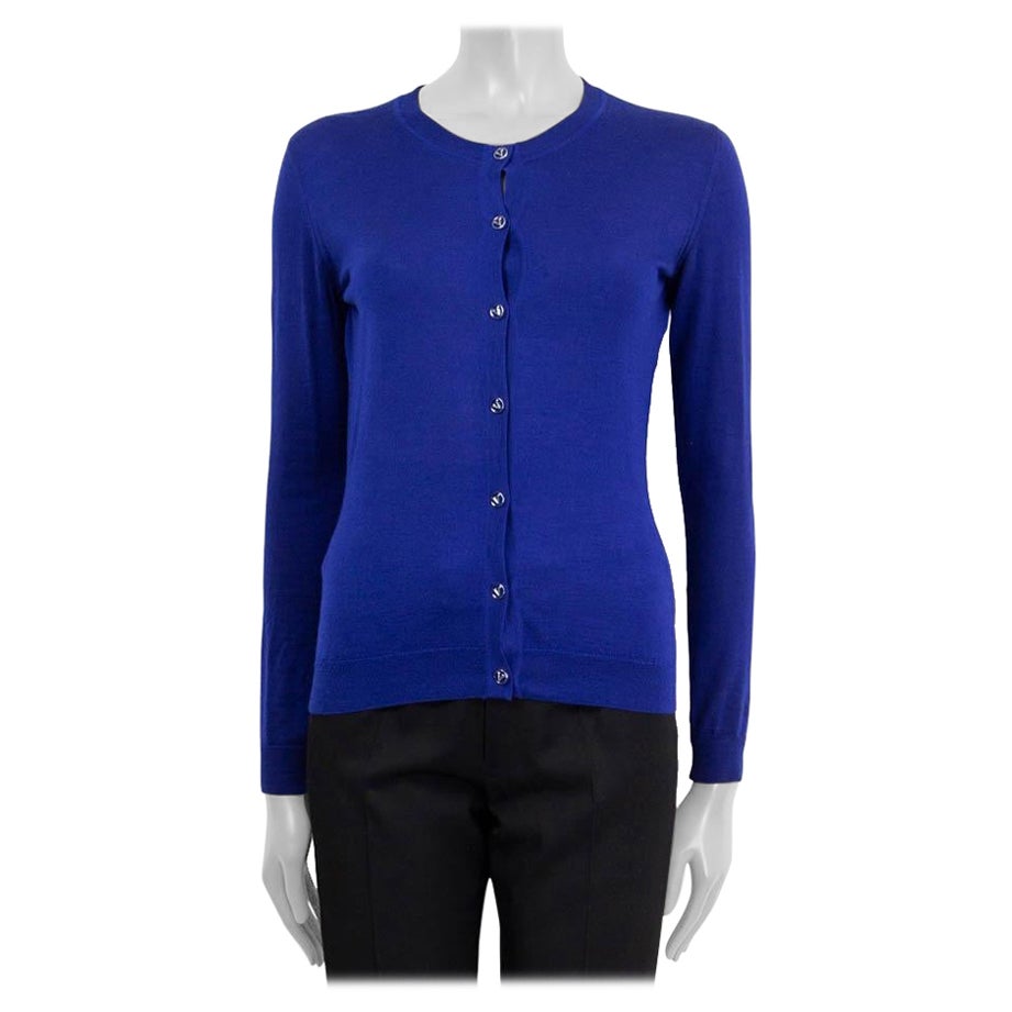 VERSACE royal blue cashmere silk BUTTON FRONT Cardigan Sweater 40 S For Sale