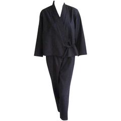 Vintage 1980s Kenzo Grey Wool Suit with Kimono Jacket