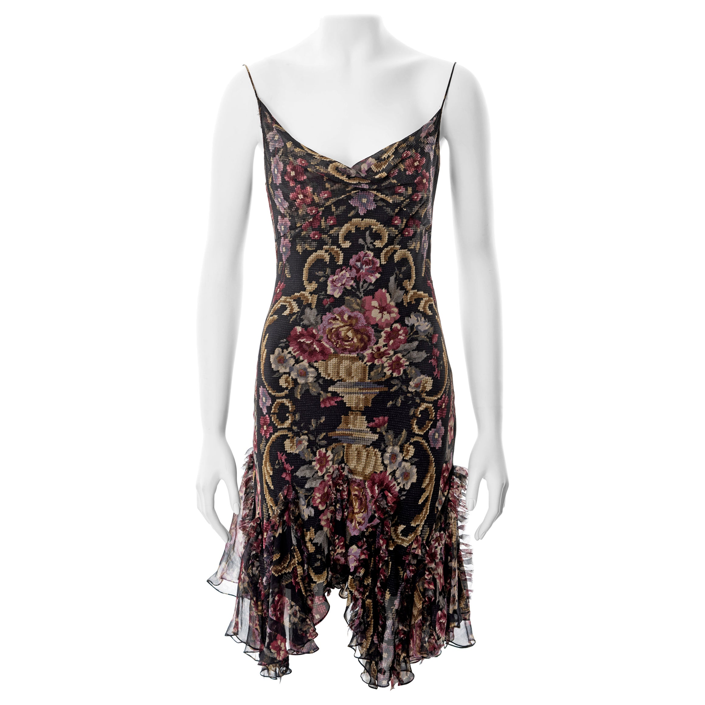 John Galliano floral print bias-cut silk chiffon dress, fw 2004 For Sale