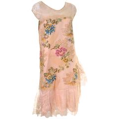 H. Liebes & Co 1920s Vintage Dress Lace Silk Floral Embroidery Original Photo